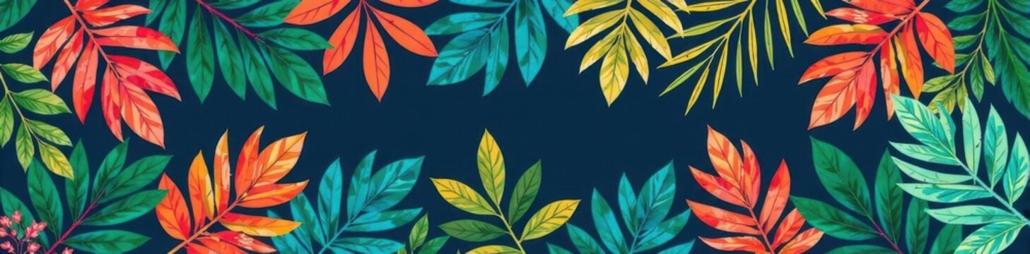 Abstract tropical leaves & floral line art pattern , tropical, pattern, floral