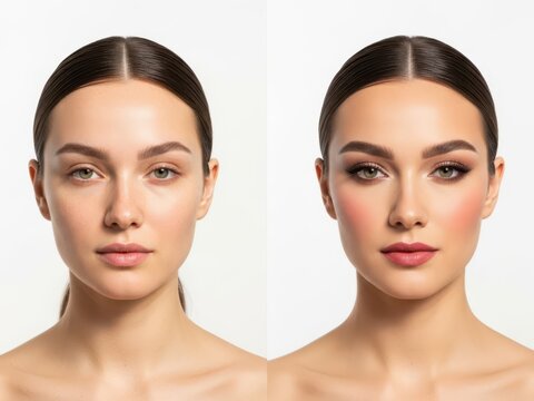 Before and after comparison of makeup transformation
