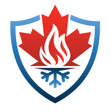 Maple leaf with hot and cold symbol. 
Canada heating  and cooling logo design vector.