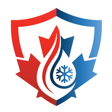 Maple leaf with hot and cold symbol. 
Canada heating  and cooling logo design vector.