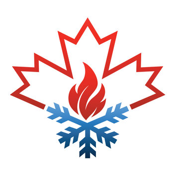 Maple leaf with hot and cold symbol. 
Canada heating  and cooling logo design vector.