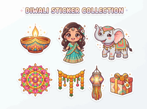Diwali Holiday Sticker Characters.