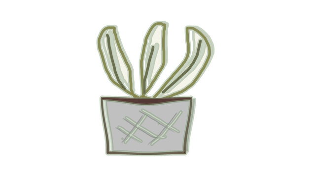 ゆるい手書きタッチがおしゃれなグレーの鉢植えの観葉植物イラスト