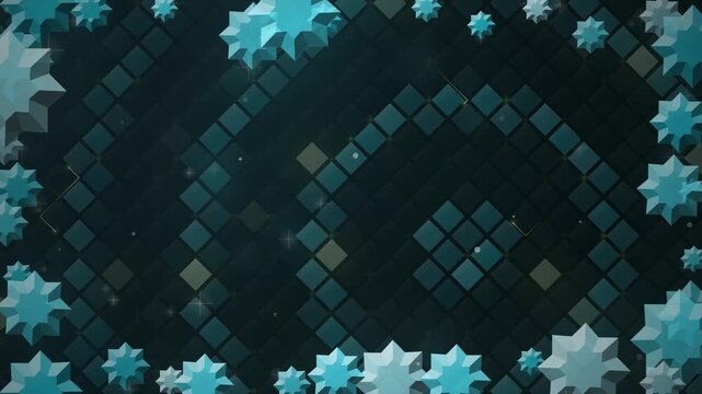 Cyan Rosettes Geometric Border Dark Motion Background Loop