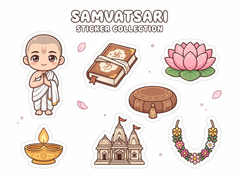 Buddhist Samvatsari Sticker Set Icons.