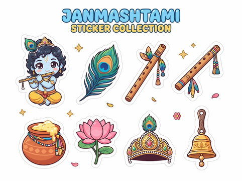 Janmashtami Sticker Collection Icons.