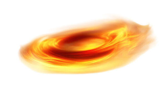 Fiery vortex swirling with bright orange embers on white background