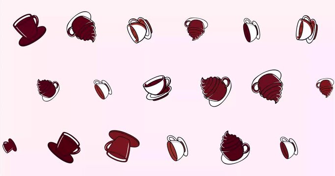 Scattered Coffee Cups And Cupcakes Pattern In Brown White And Red Pastel Vector Style