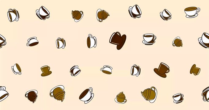 Coffee Cup And Muffin Motif Scatter Pattern In Brown And Beige Vector Style