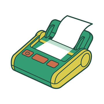 Portable thermal printer vector illustration, handheld receipt machine clipart for retail, business, and payment technology concepts, flat design icon for web and mobile app interface