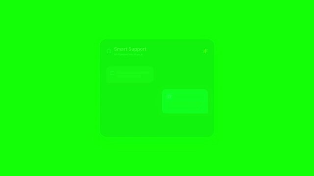 AI Smart Support chatbot interface animation on green screen background