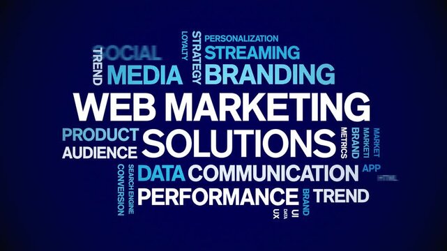 Web Marketing Solutions animated word cloud-animation tag kinetic typography seamless loop.