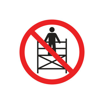 Do not climb scaffolding warning sign showing human silhouette on construction frame inside red prohibition circle icon on transparent background for safety.