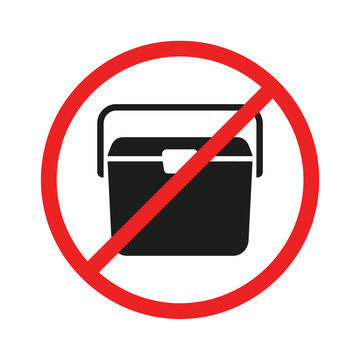 No cool box sign displaying black portable cooler silhouette behind red diagonal strikeout circle on transparent background for picnic and venue food restrictions.