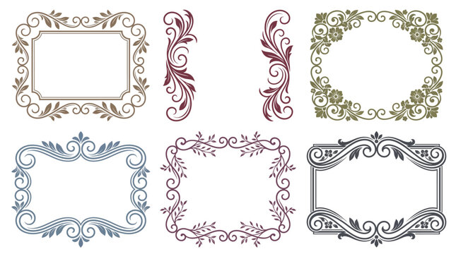 Set of vintage decorative frames and floral ornaments
