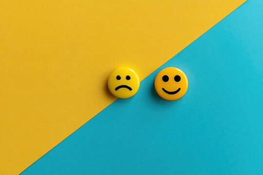 Sad and Happy Smiley Faces on Split Background