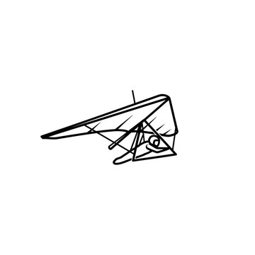 Hand Drawn Sketch of a Hang Glider with Pilot Silhouette, Isolated on White Background, Aerial Sport Illustration