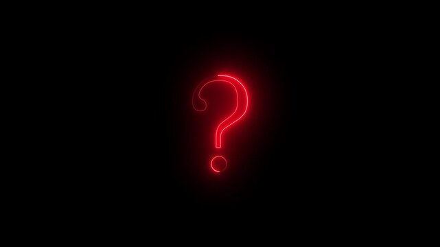 animation of a lot of neon question mark moving on black screen background motion graphic effects.