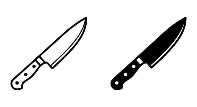 Chef Knife Vector Icons, Kitchen Utensil Outline and Silhouette, Cooking Tool Graphics
