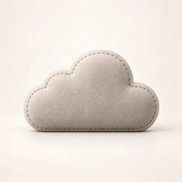 Soft felt fabric cloud in neutral beige tones on light background, cloud storage and weather concept 3D illustration