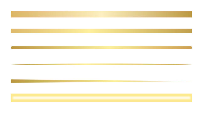 Golden Horizontal Lines Dividers Borders Set Isolated on Transparent Background