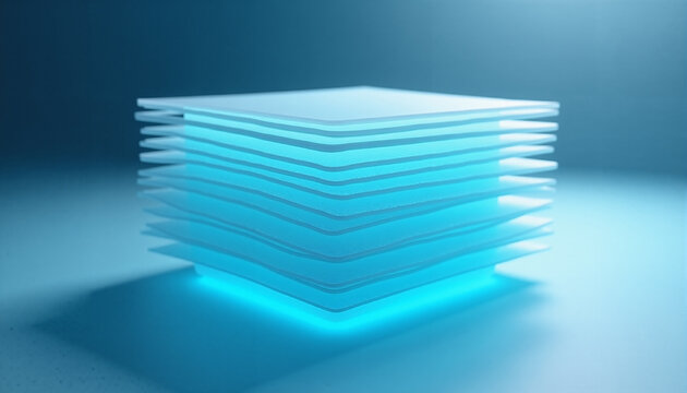 a stack of white sheets on a blue background