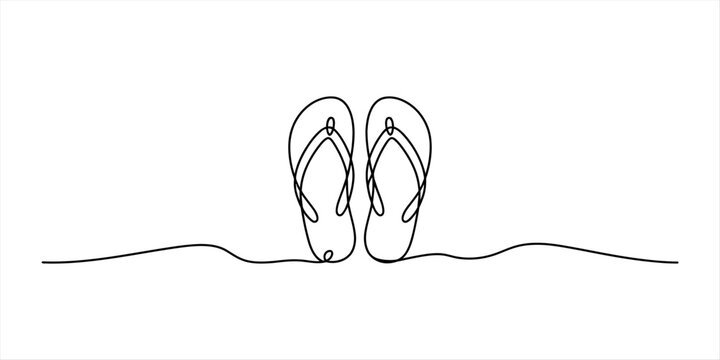 Continuous single line drawing of a pair of flip flop sandals for summer beach vacation concept