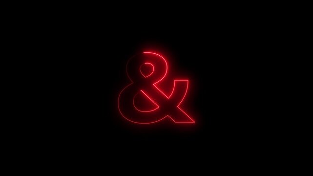 Glowing red neon ampersand symbol pulsing on black background, minimalist typography motion