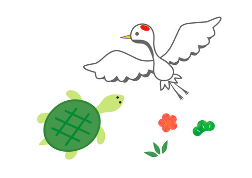鶴と亀のお祝いのイラスト