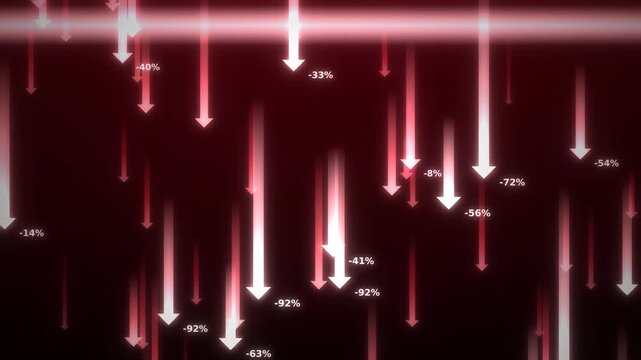 Red falling arrows symbolize market crash and financial downturn