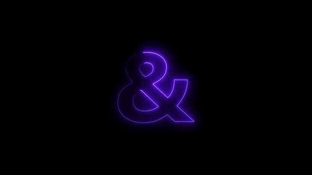 Glowing neon ampersand symbol pulsing with purple light on black background, for modern typography