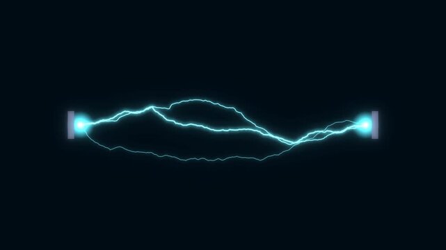 Electric arc energy crackling between two points on a dark background