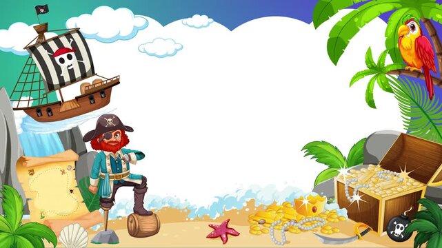 Pirate Island Treasure Frame Loop with Blank Copy Space