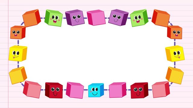 Colorful Cute Cube Characters Animated Border Loop with Copy Space