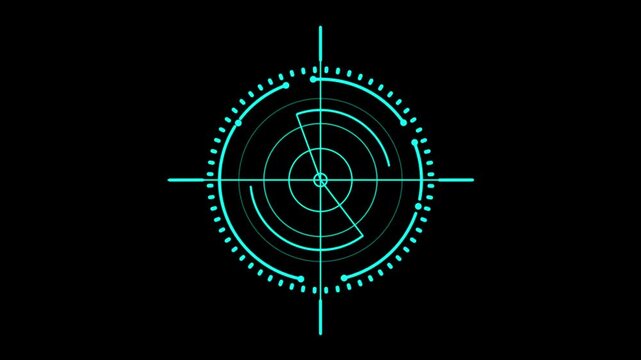 Glowing neon light target icon animation. Military training, Military target icon animation on black background. Crosshair, gun aim, sniper target.