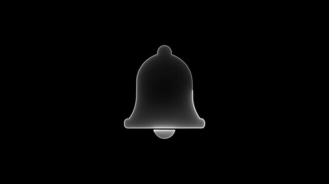 A glowing neon outline of a notification bell icon on a light grey background, symbolizing alerts and reminders. Glowing neon line Church bell icon isolated on black background.