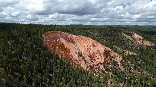 Aerial View of Red Rock Canyon Cliffs and Pine Forest in Utah