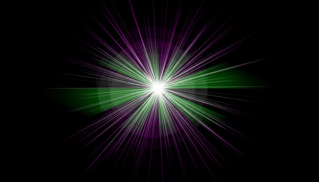 Eclat lumineux &eacute;toil&eacute; violet et vert sur fond noir