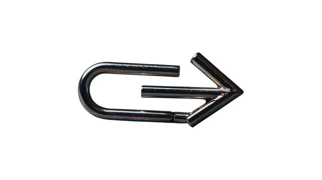 A black metal paper clip bent into the shape of an arrow