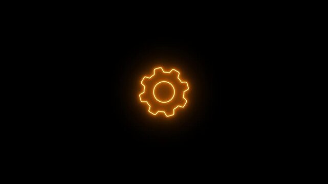 Glowing neon line setting icon with spinning gears icon animated. Technology gear icon concept animation. Neon glowing blue color gear setting icon on black background animation,