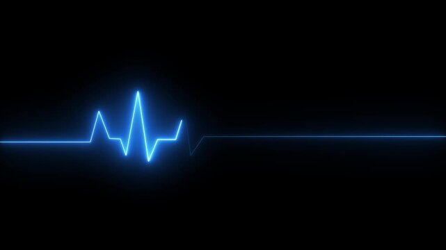 Glowing anatomical human heart model next to a red ekg heartbeat line on a dark background. Health heartbeat line showing heart rhythm and medical monitor trace animation
