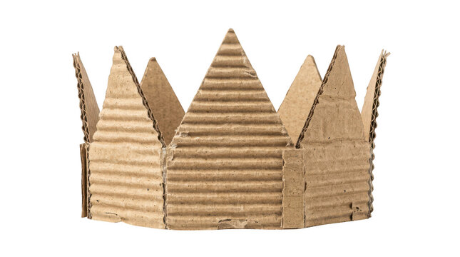 A handmade paper crown made of recycled brown cardboard isolated on transparent background