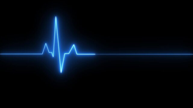 Heart beat pulse electrocardiogram show heart beat line icon animated video, One pulse line. ECG heartbeat monitor. Pulse of a heartbeat. Glowing neon heart cardiogram line on a dark background. T