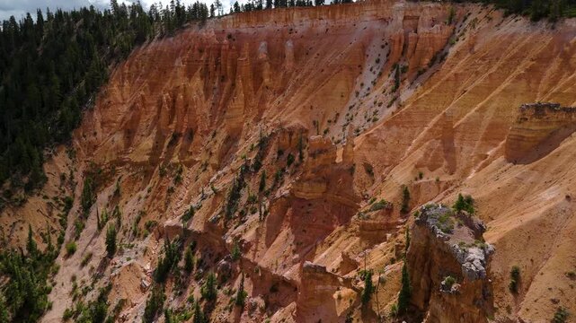 Aerial View of Red Rock Canyon Cliffs and Pine Forest in Utah