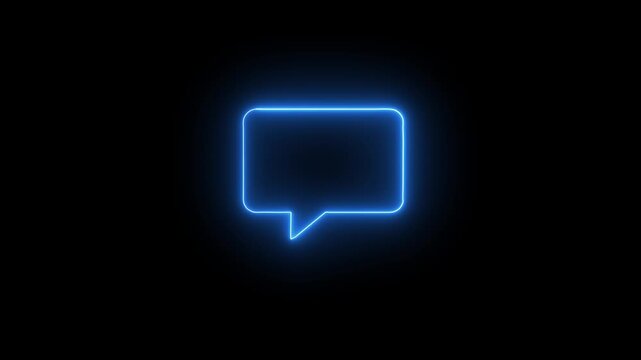 Glowing neon color message box icon conversation notice message icon animation. Neon text message pink color icon glowing animation black background