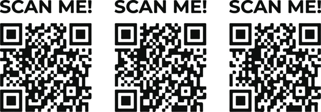Set of three qr codes with scan me text