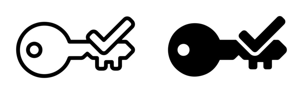Key with check mark silhouette for security or access logo