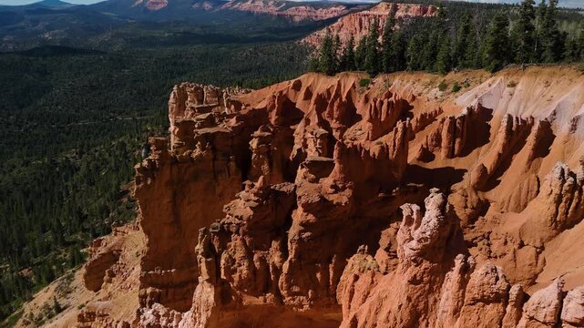 Aerial View of Red Rock Canyon Cliffs and Pine Forest in Utah