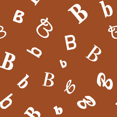 Abstract seamless alphabet pattern with scattered white letter B on brown background © PatternStudio