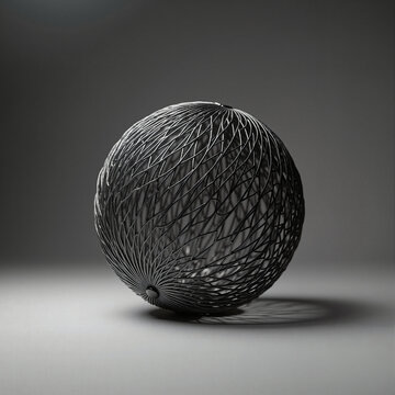 a black and white sphere with a wire pattern